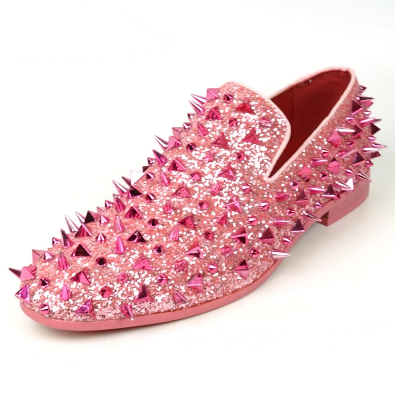 FI-7517 Pink Glitter Pink Spikes Slip on Loafer Fiesso by Aurelio Garcia