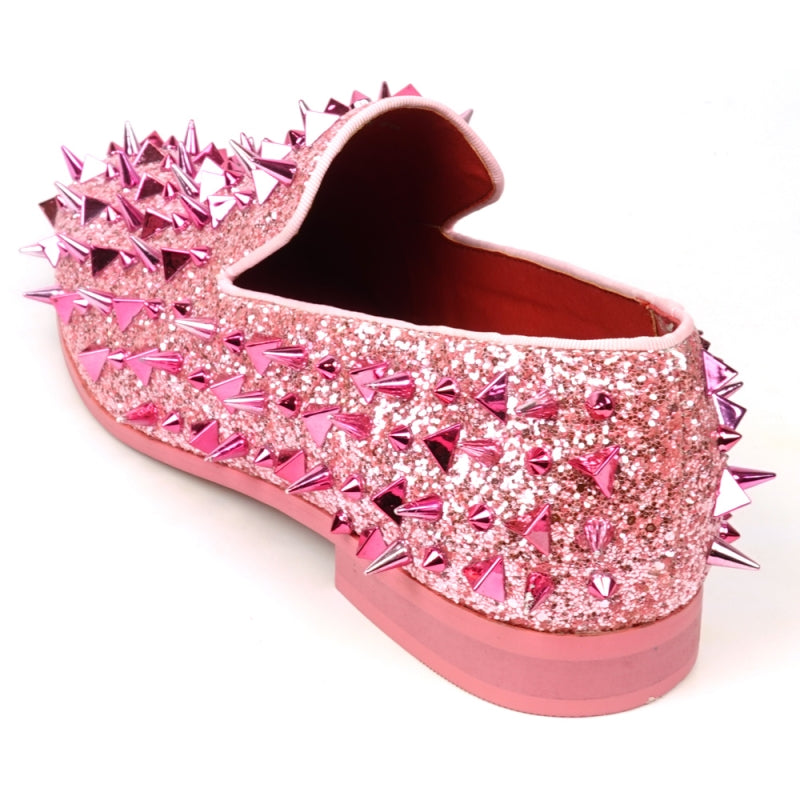 FI-7517 Pink Glitter Pink Spikes Slip on Loafer Fiesso by Aurelio Garcia