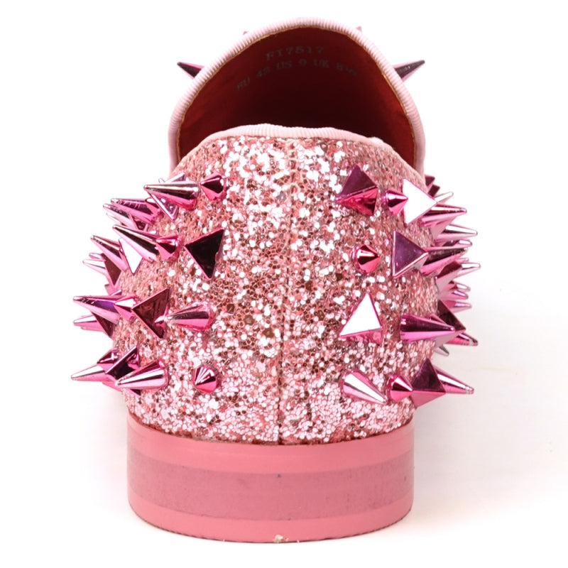 FI-7517 Pink Glitter Pink Spikes Slip on Loafer Fiesso by Aurelio Garcia