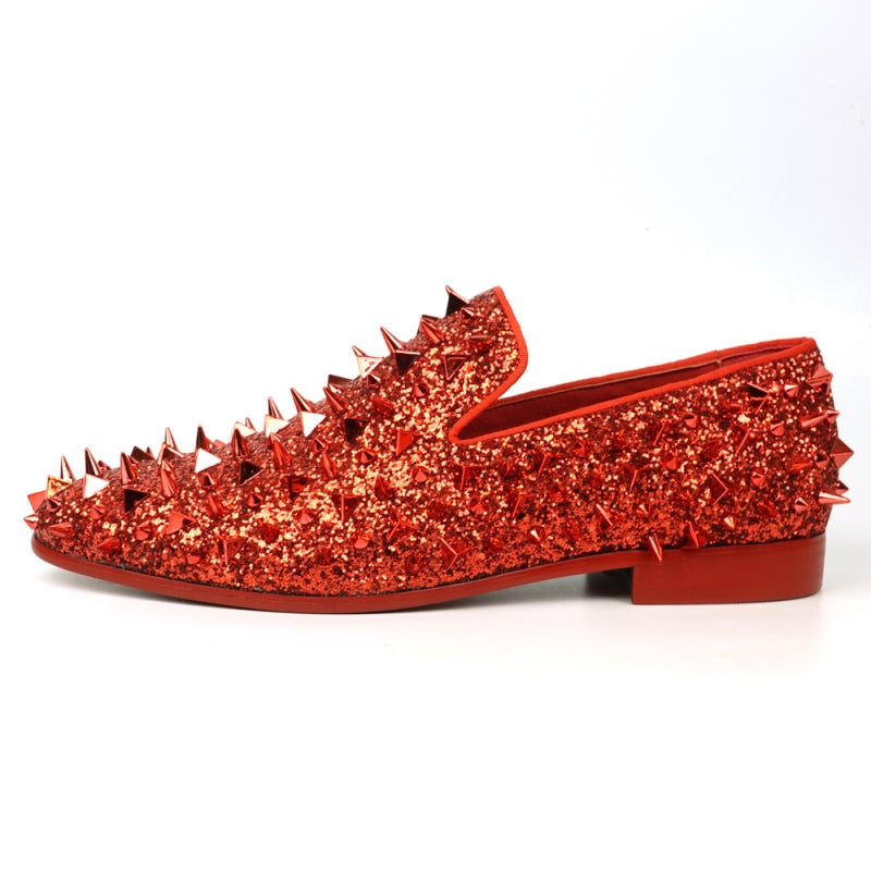 FI-7517 Red Glitter Red Spikes Slip on Loafer Fiesso by Aurelio Garcia