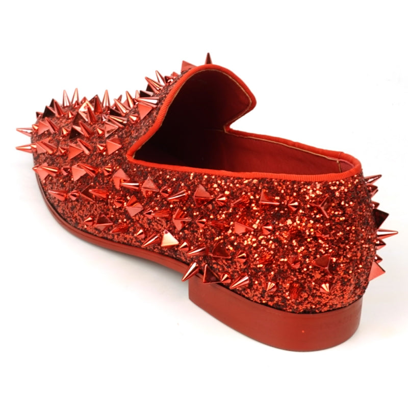 FI-7517 Red Glitter Red Spikes Slip on Loafer Fiesso by Aurelio Garcia