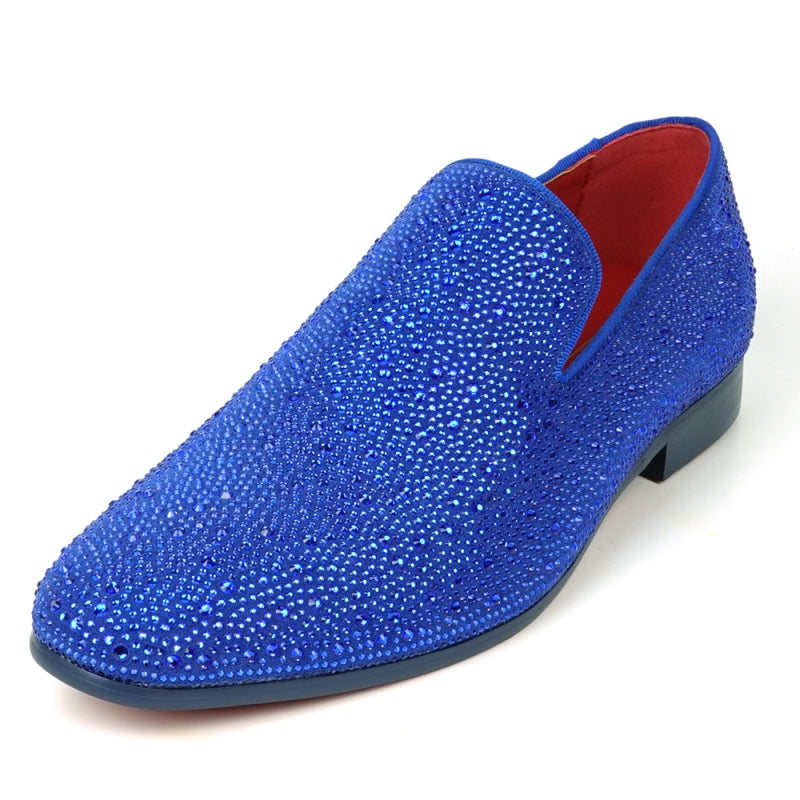 FI-7525 Blue Suede Blue Rhinestones Slip on Loafer Fiesso by Aurelio Garcia