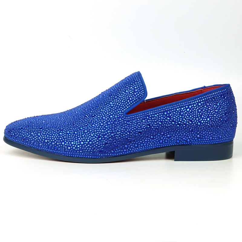 FI-7525 Blue Suede Blue Rhinestones Slip on Loafer Fiesso by Aurelio Garcia