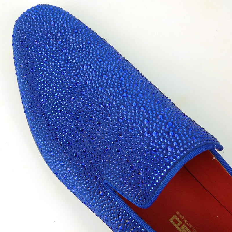 FI-7525 Blue Suede Blue Rhinestones Slip on Loafer Fiesso by Aurelio Garcia