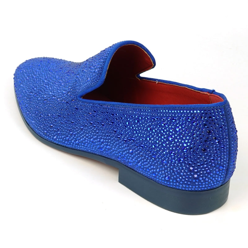 FI-7525 Blue Suede Blue Rhinestones Slip on Loafer Fiesso by Aurelio Garcia