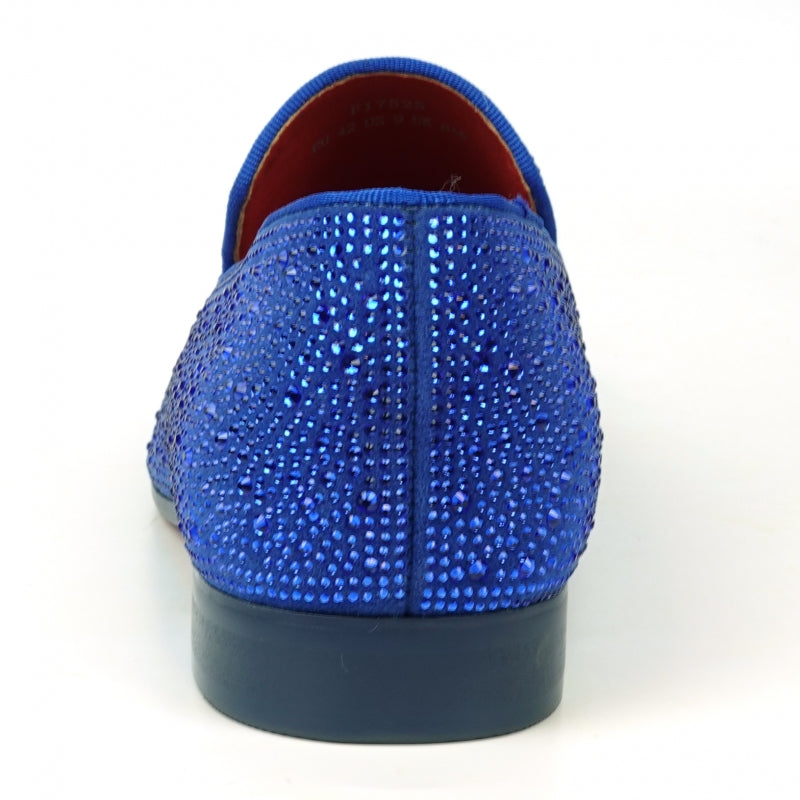 FI-7525 Blue Suede Blue Rhinestones Slip on Loafer Fiesso by Aurelio Garcia