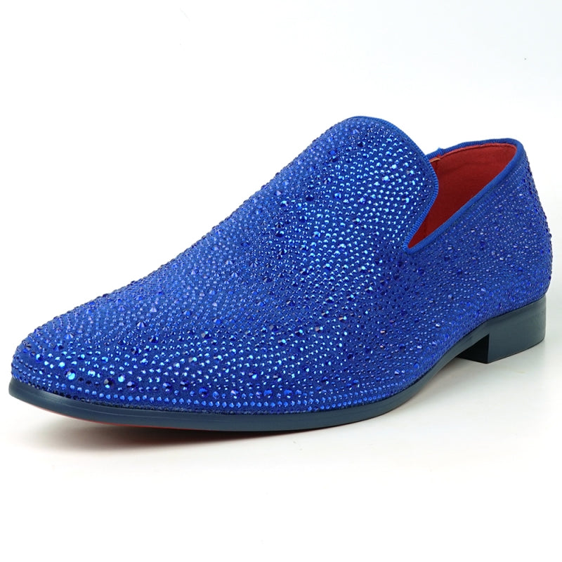 FI-7525 Blue Suede Blue Rhinestones Slip on Loafer Fiesso by Aurelio Garcia