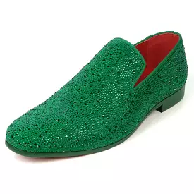 FI-7525 Green Suede Green Rhinestones Slip on Loafer Fiesso by Aurelio Garcia