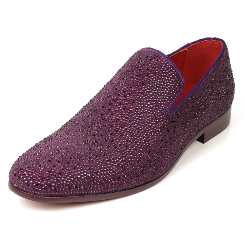 FI-7525 Purple Suede Purple Rhinestones Slip on Loafer Fiesso by Aurelio Garcia