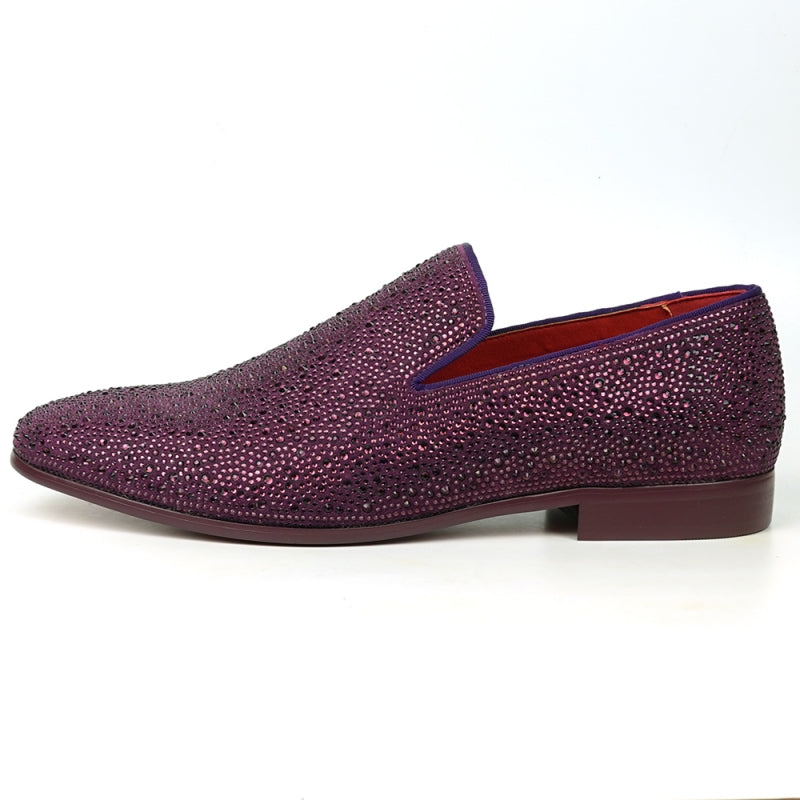 FI-7525 Purple Suede Purple Rhinestones Slip on Loafer Fiesso by Aurelio Garcia