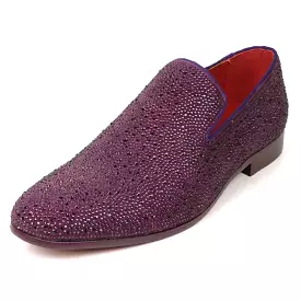 FI-7525 Purple Suede Purple Rhinestones Slip on Loafer Fiesso by Aurelio Garcia