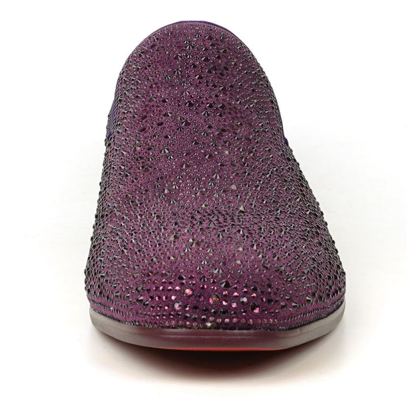 FI-7525 Purple Suede Purple Rhinestones Slip on Loafer Fiesso by Aurelio Garcia