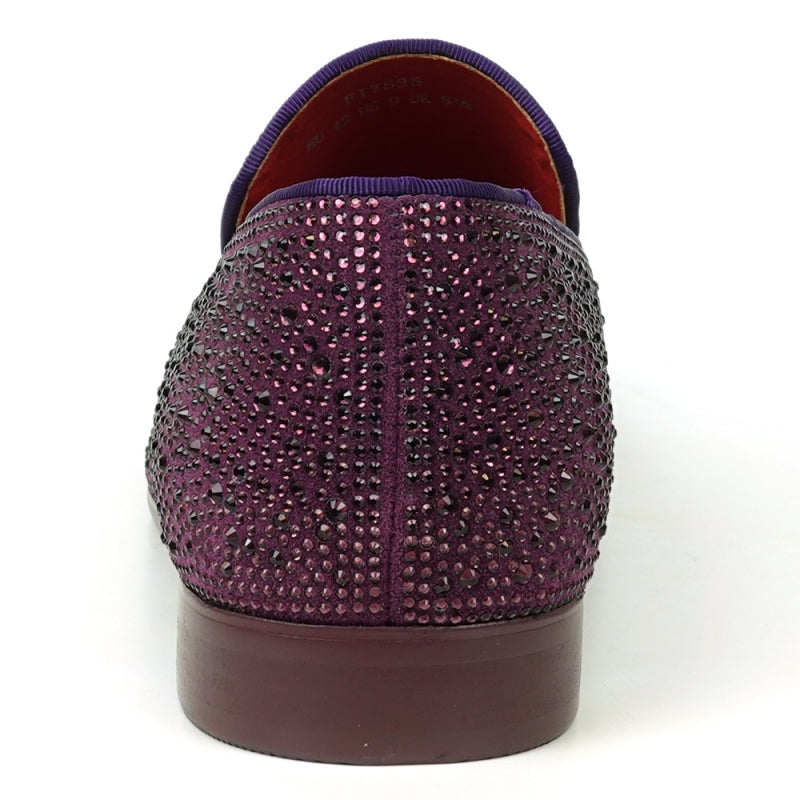 FI-7525 Purple Suede Purple Rhinestones Slip on Loafer Fiesso by Aurelio Garcia