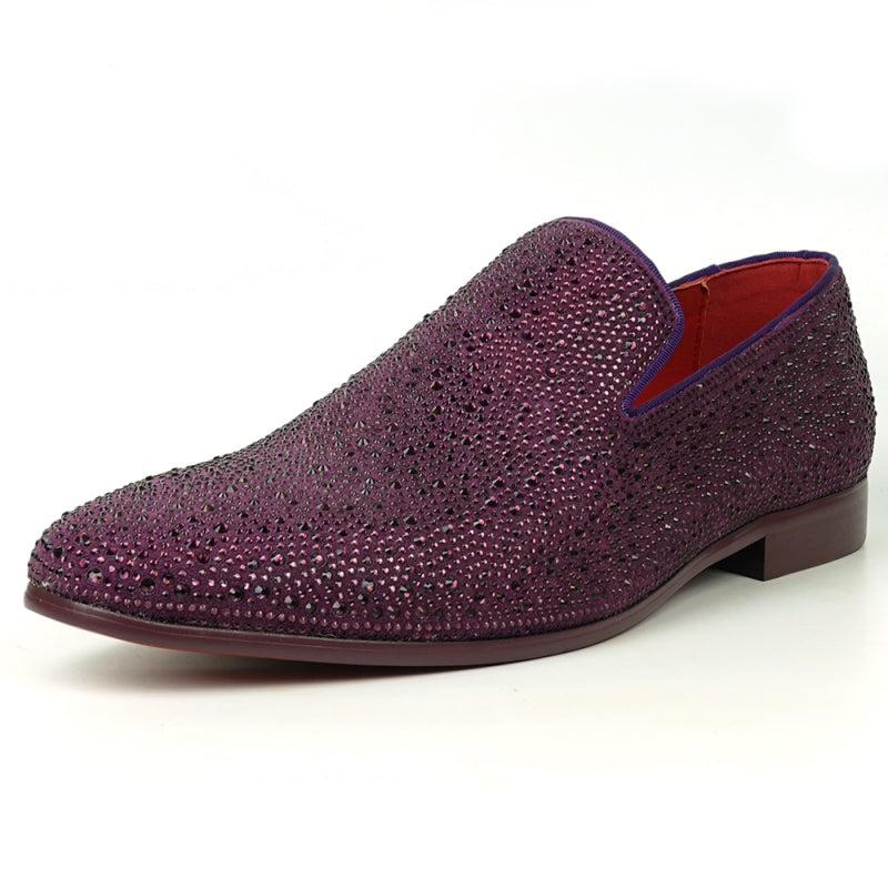 FI-7525 Purple Suede Purple Rhinestones Slip on Loafer Fiesso by Aurelio Garcia