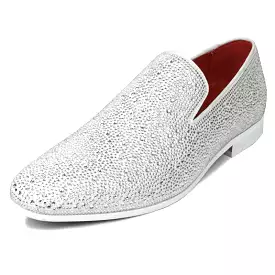 FI-7525 White Suede White Rhinestones Slip on Loafer Fiesso by Aurelio Garcia