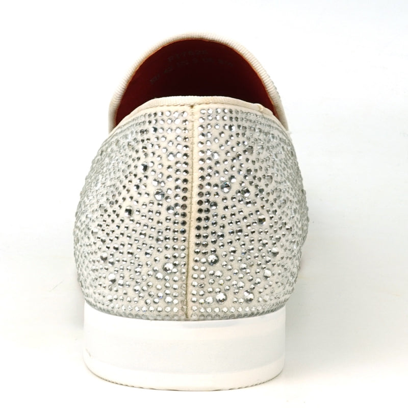 FI-7525 White Suede White Rhinestones Slip on Loafer Fiesso by Aurelio Garcia