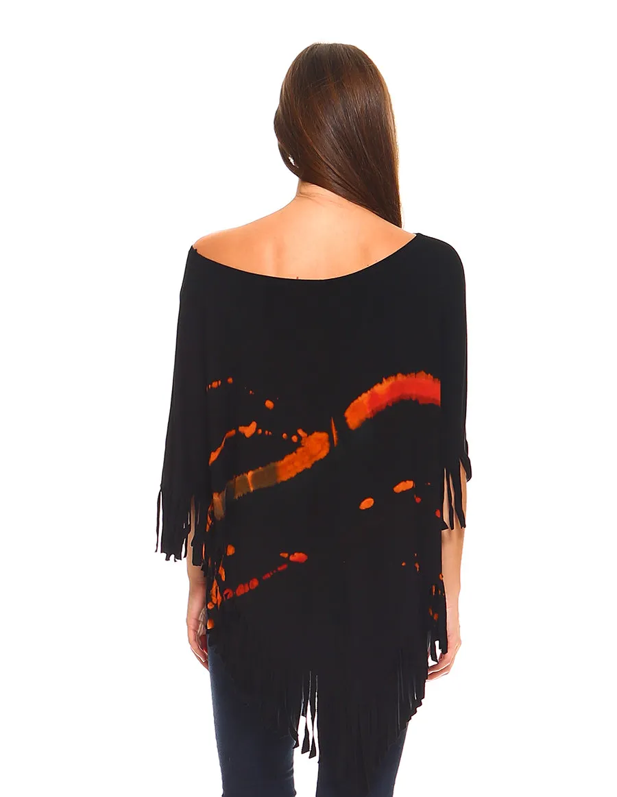 Fringed Tie Dye Bohemian Boho Hippie Poncho Top