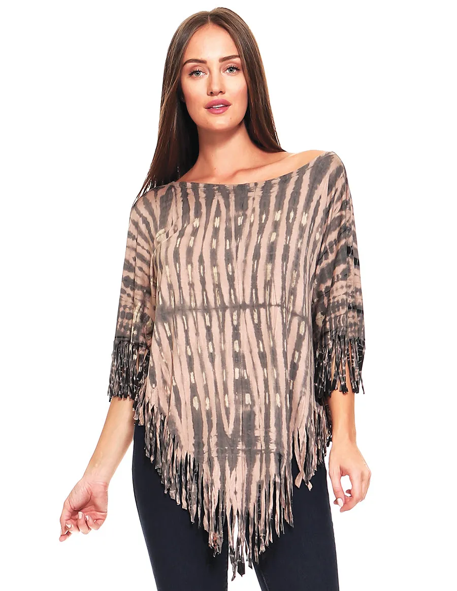 Fringed Tie Dye Bohemian Boho Hippie Poncho Top