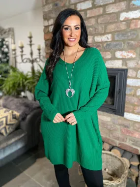 Green Ribbed V Neck Knit Victoria