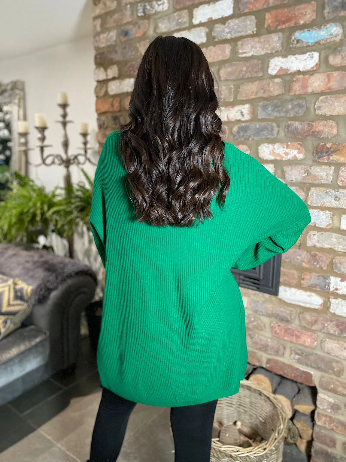 Green Ribbed V Neck Knit Victoria