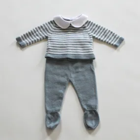 La Coqueta Blue And White Merino Wool Baby Outfit