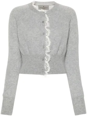 LACE-TRIM CASHMERE CARDIGAN