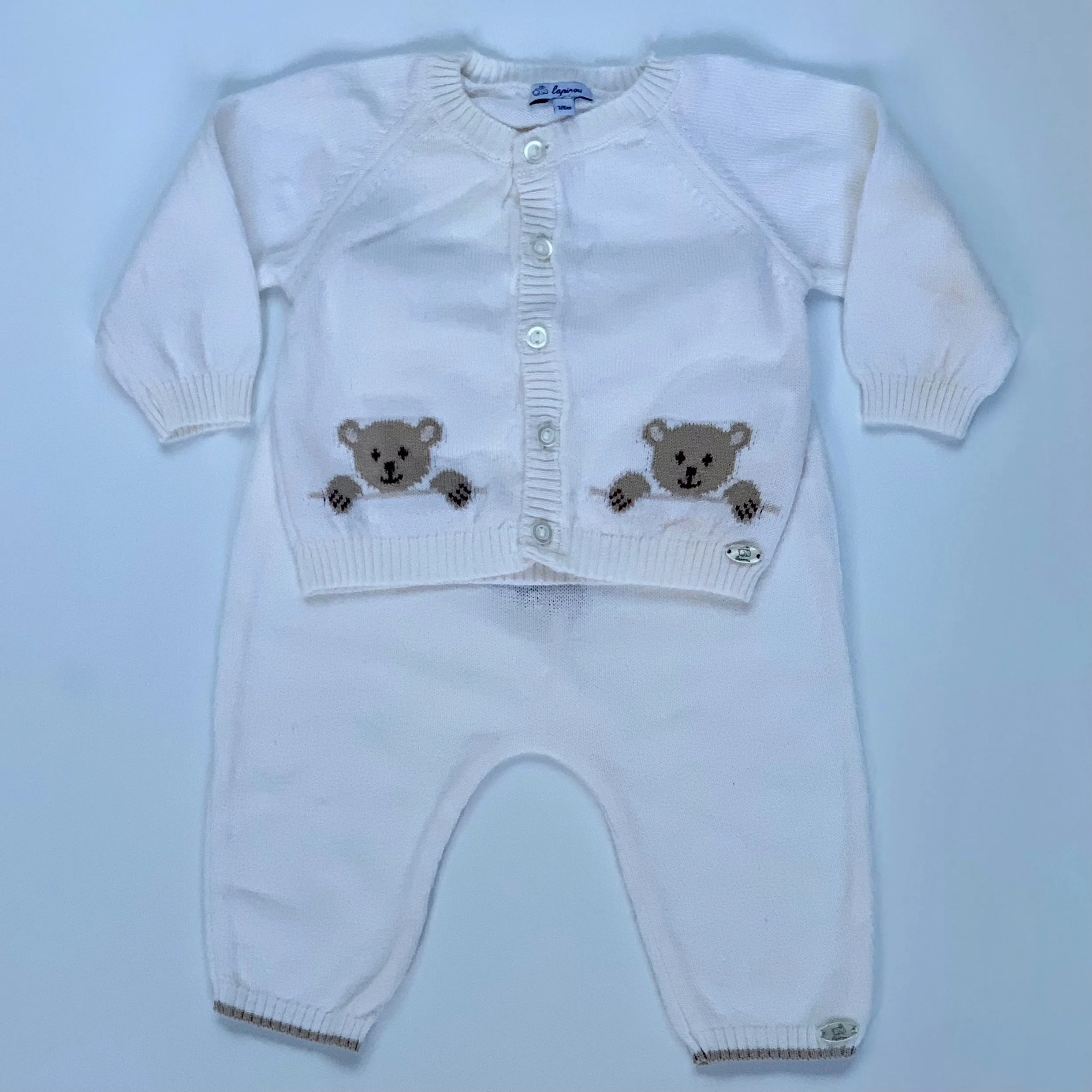 Lapinou White Cotton/ Wool Mix Bear Set: 3-6 Months