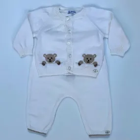 Lapinou White Cotton/ Wool Mix Bear Set: 3-6 Months