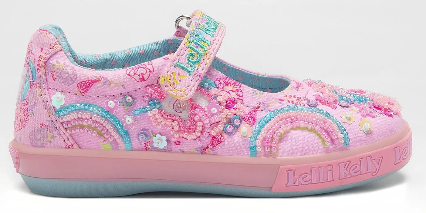 Lelli Kelly LK 3492 Eliza Unicorn Rainbow Pink Canvas Dolly Shoes