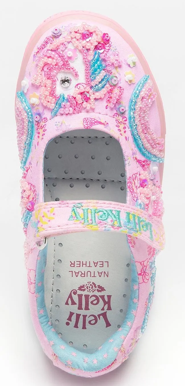 Lelli Kelly LK 3492 Eliza Unicorn Rainbow Pink Canvas Dolly Shoes