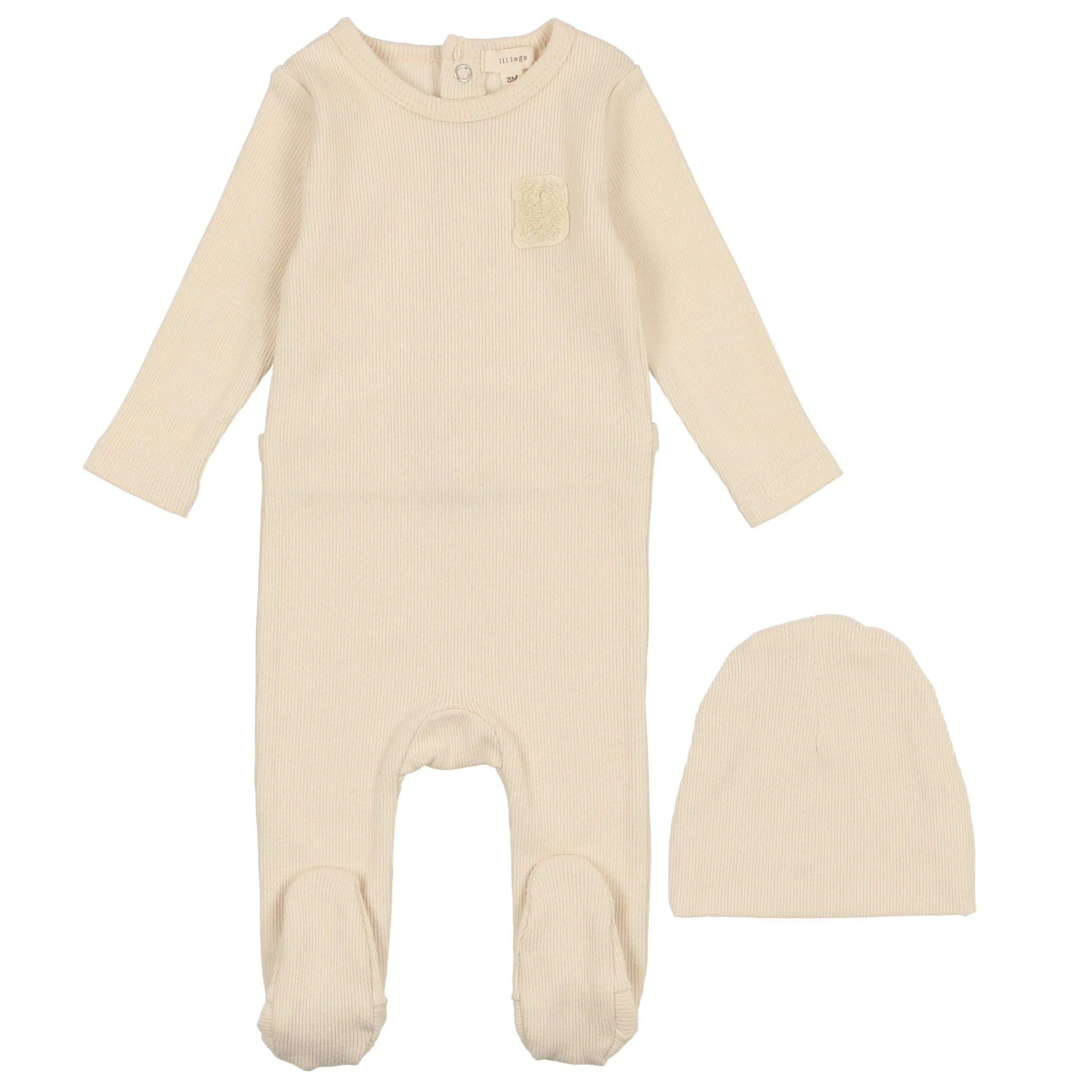 Lil Legs Ecru B Applique Stretchie (and Bonnet)-Boy