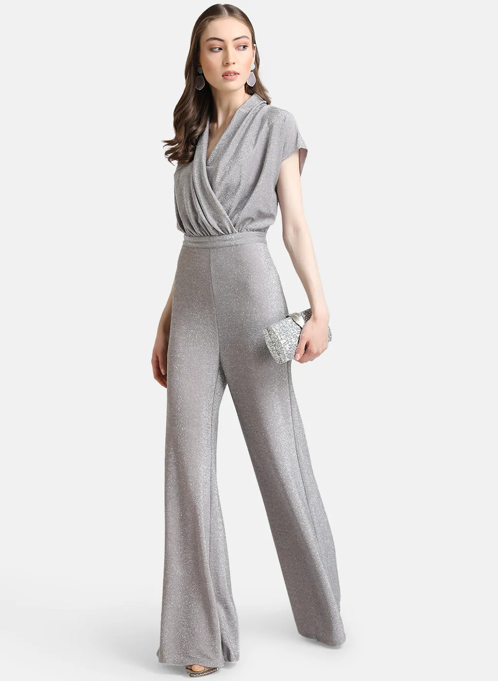 Lurex Knit Shawl Collar Jumpsuit