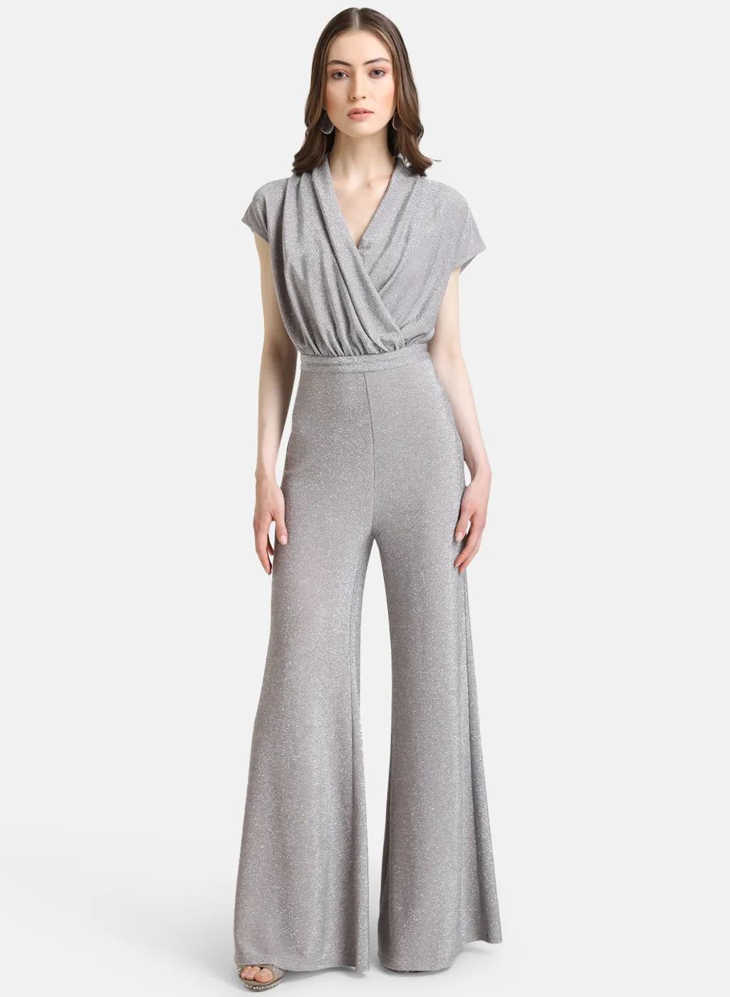 Lurex Knit Shawl Collar Jumpsuit