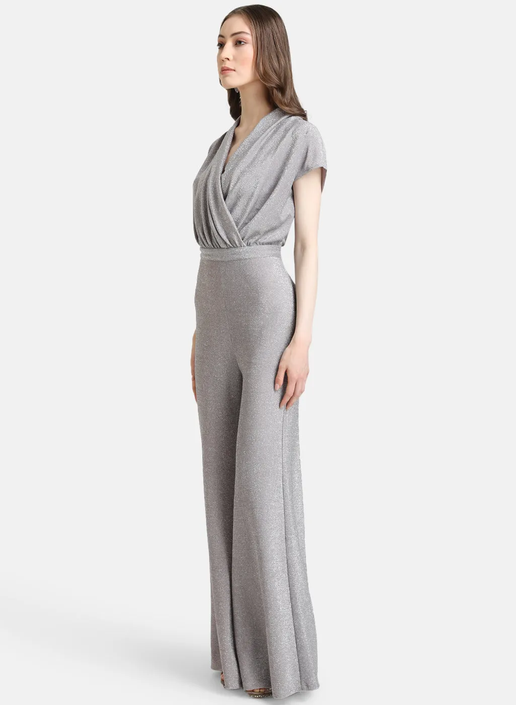 Lurex Knit Shawl Collar Jumpsuit