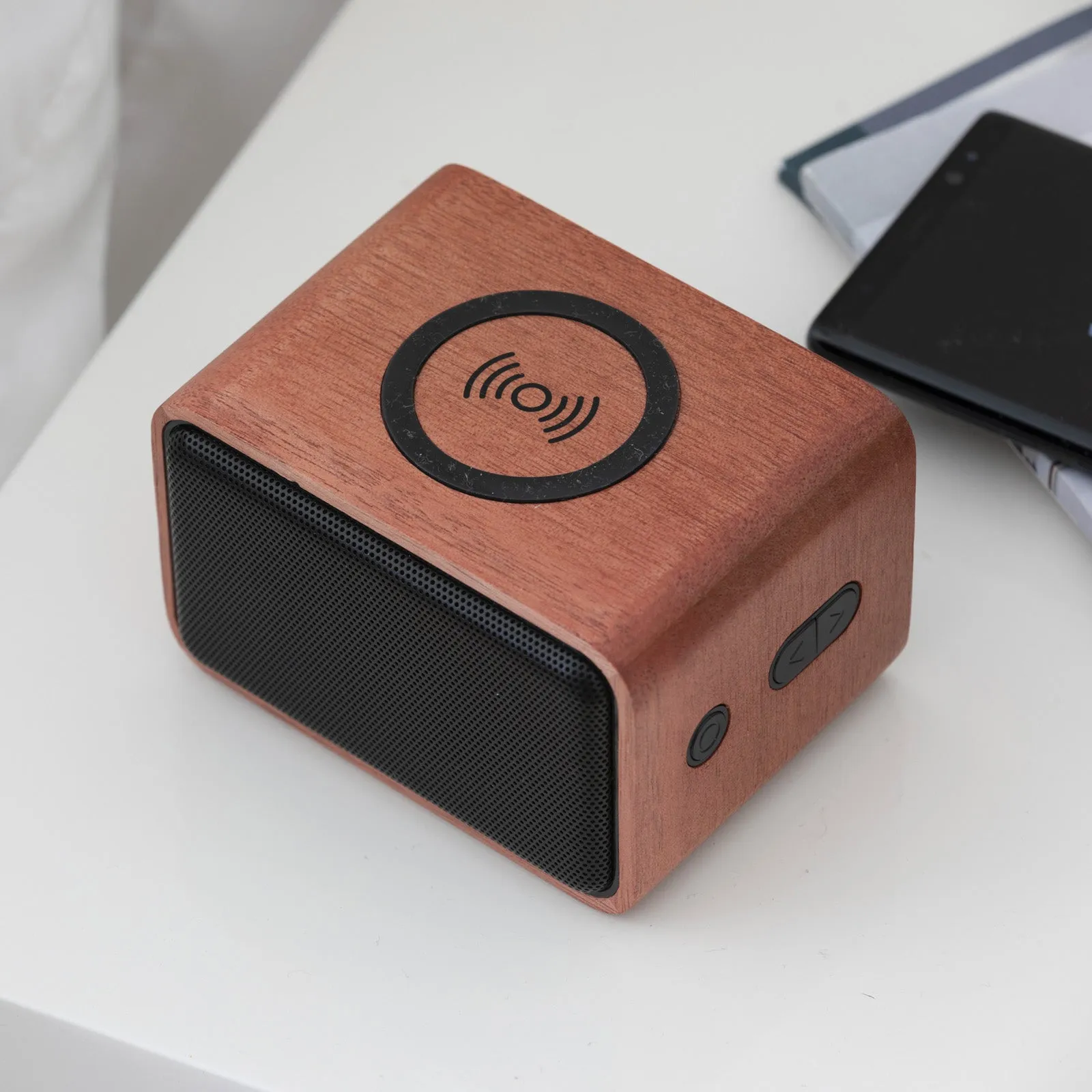 Mahogany Wood-Crafted Bluetooth Speaker & Wireless Charger