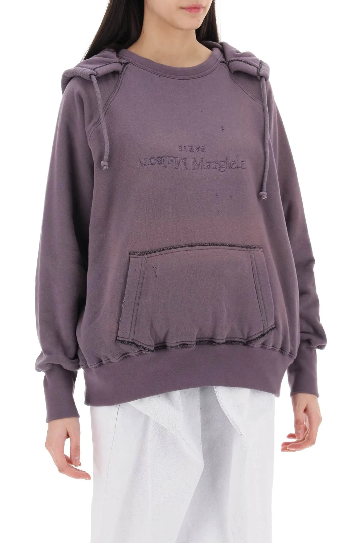 Maison margiela hoodie with reverse logo and hood S51GU0128 STJ401 AUBERGINE BLACK