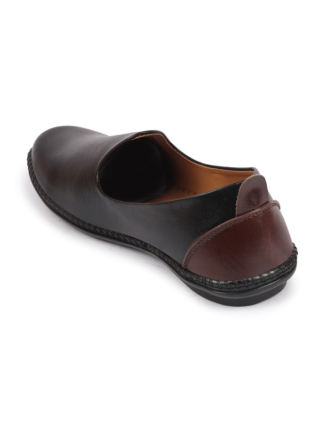 Men Black Ethnic Slip On Stylish Stitched Jutis