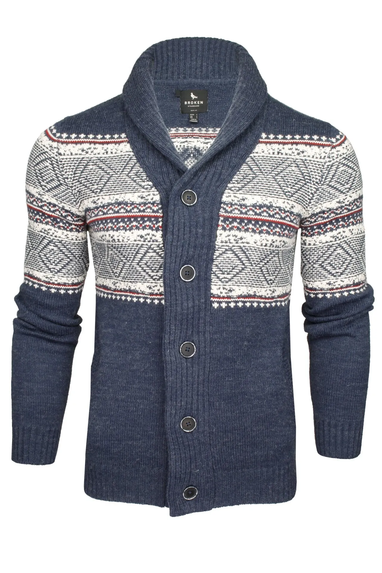 Mens Broken Standard Fairisle Shawl Neck Cardigan