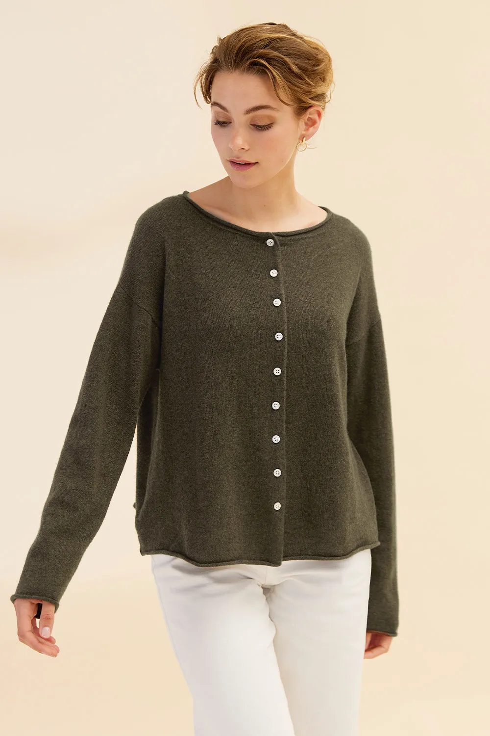 Mia Fratino - Pure Reversible Button Cardigan Military