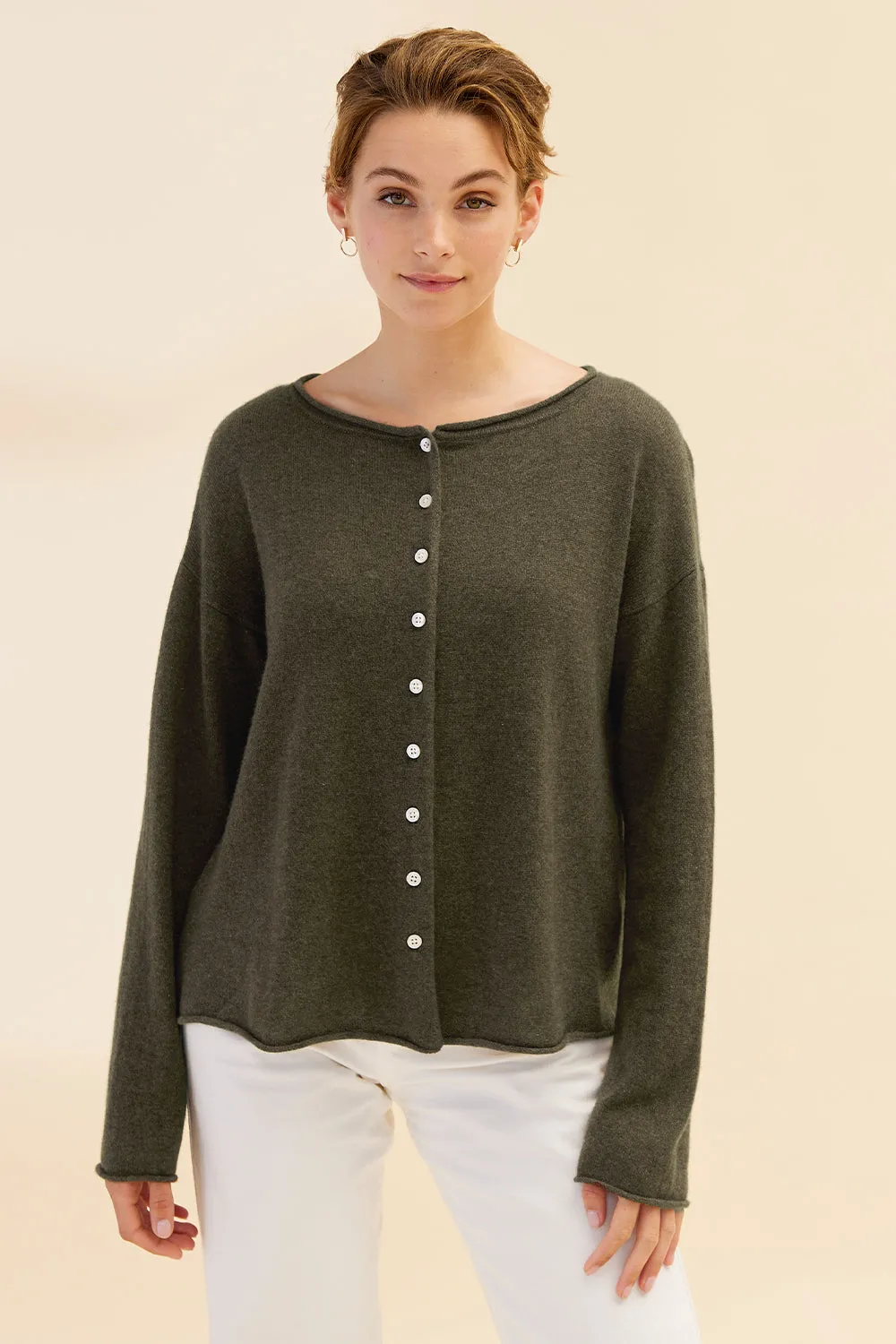 Mia Fratino - Pure Reversible Button Cardigan Military