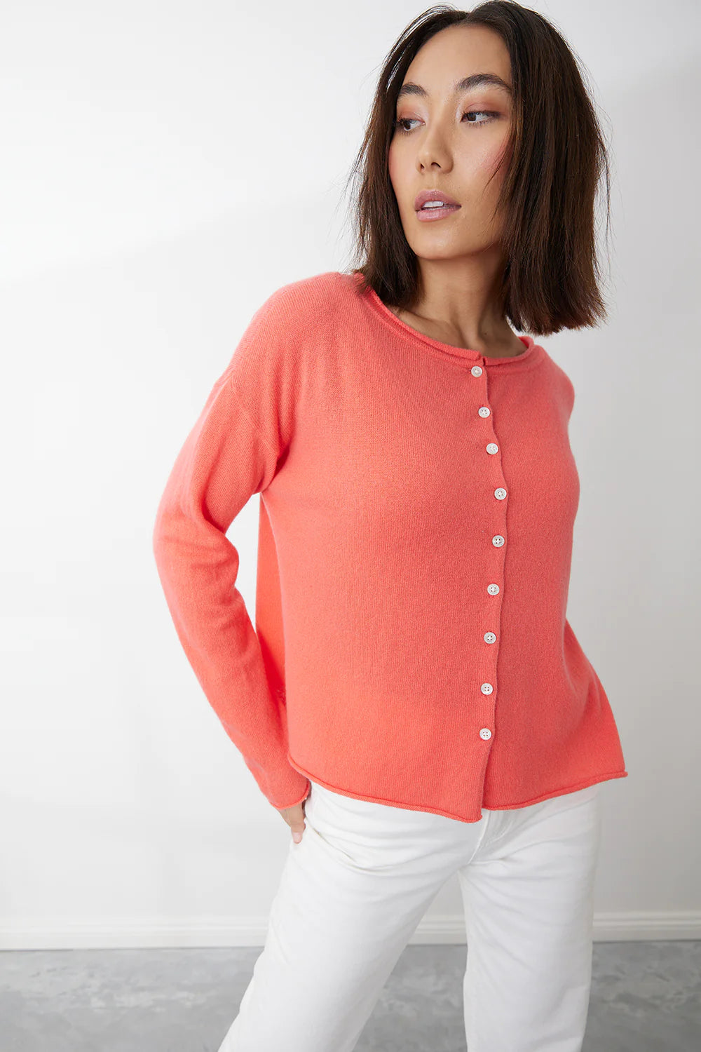 Mia Fratino - Pure Reversible Button Cardigan Papaya