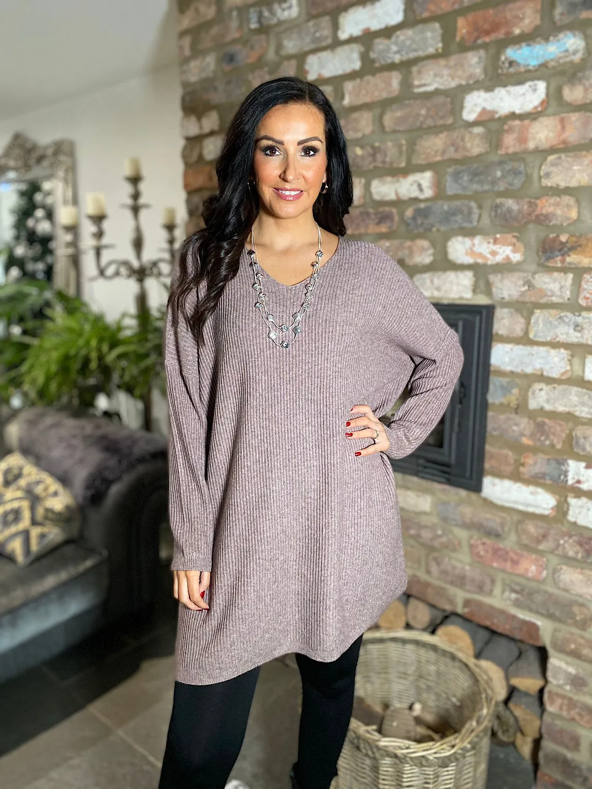 Mocha Ribbed V Neck Knit Victoria