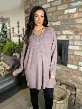 Mocha Ribbed V Neck Knit Victoria