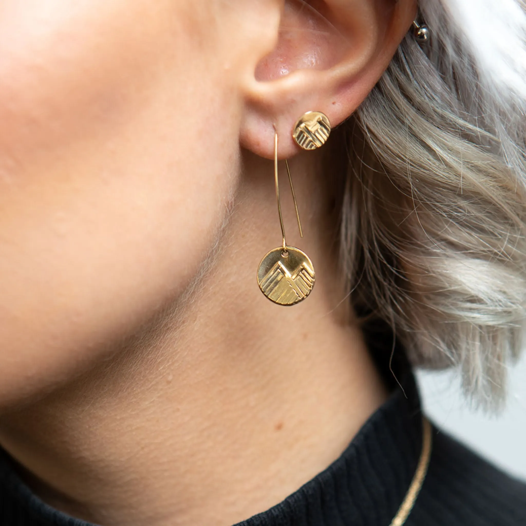 Mountain Earrings in 14K Gold with Diamond Moon