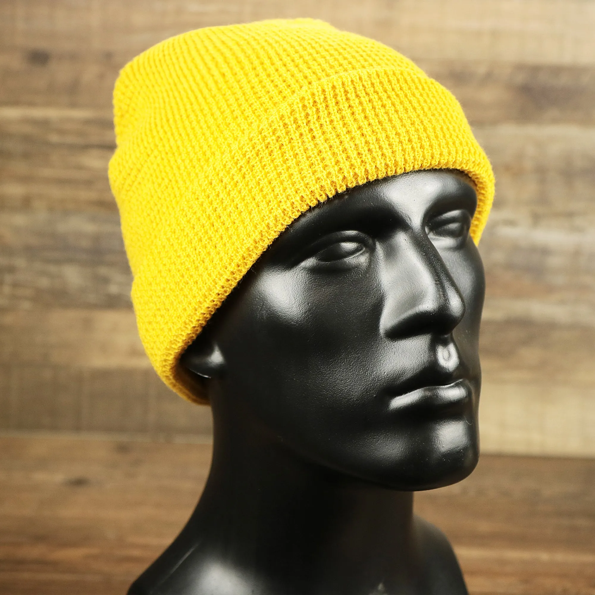 Mustard Golden Yellow Fisherman Knit Cuffed Beanie