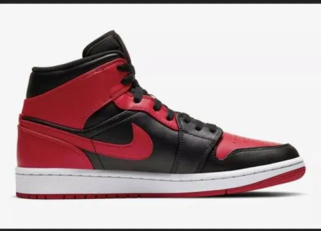 Nike Air Jordan 1 Mid Shoes Black Red "Banned" 554724-07...