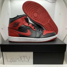 Nike Air Jordan 1 Mid Shoes Black Red "Banned" 554724-07...