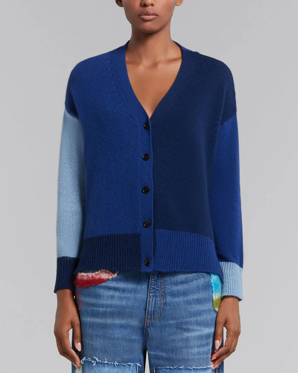 Ocean Colorblock Cashmere Asymmetrical Cardigan