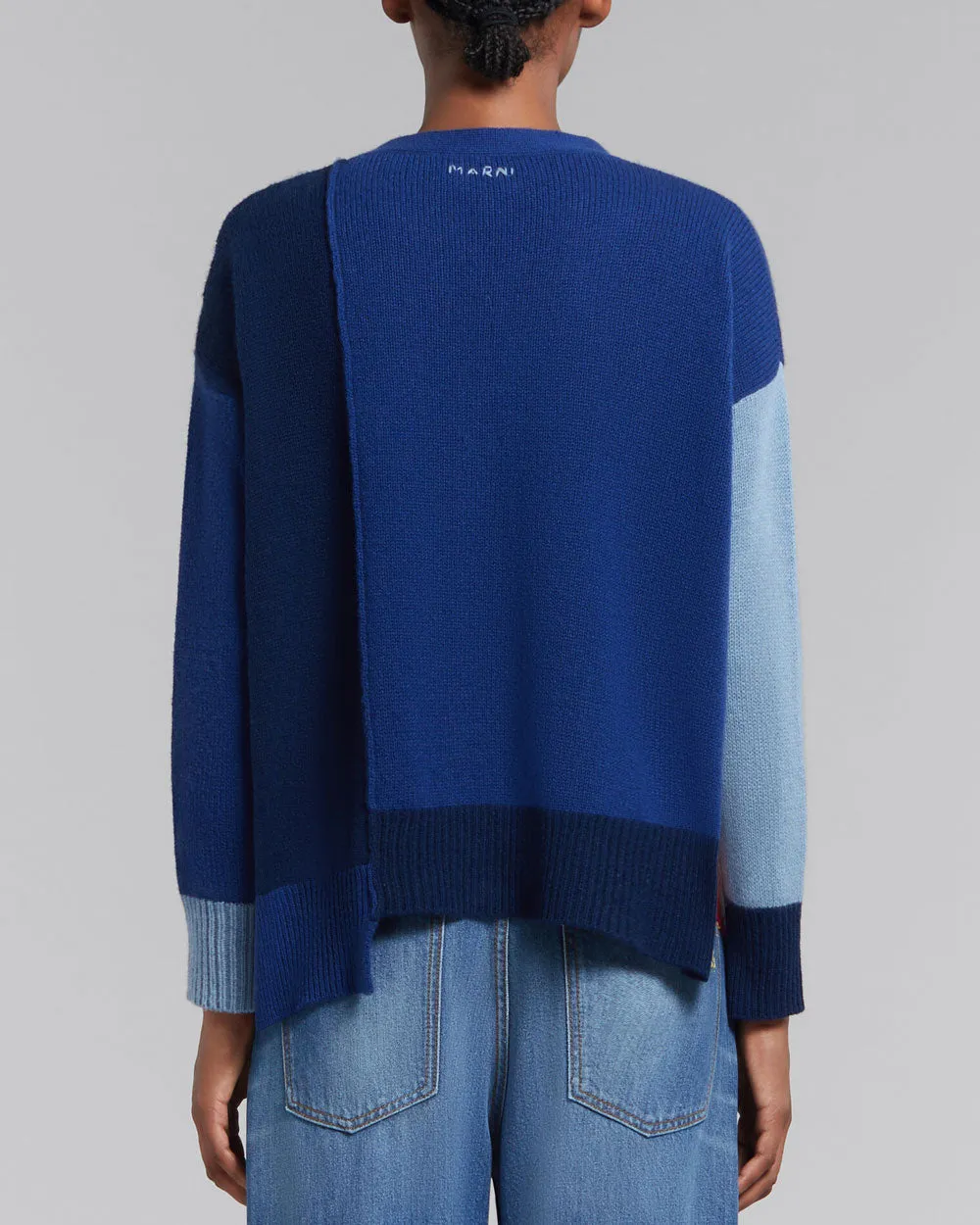 Ocean Colorblock Cashmere Asymmetrical Cardigan