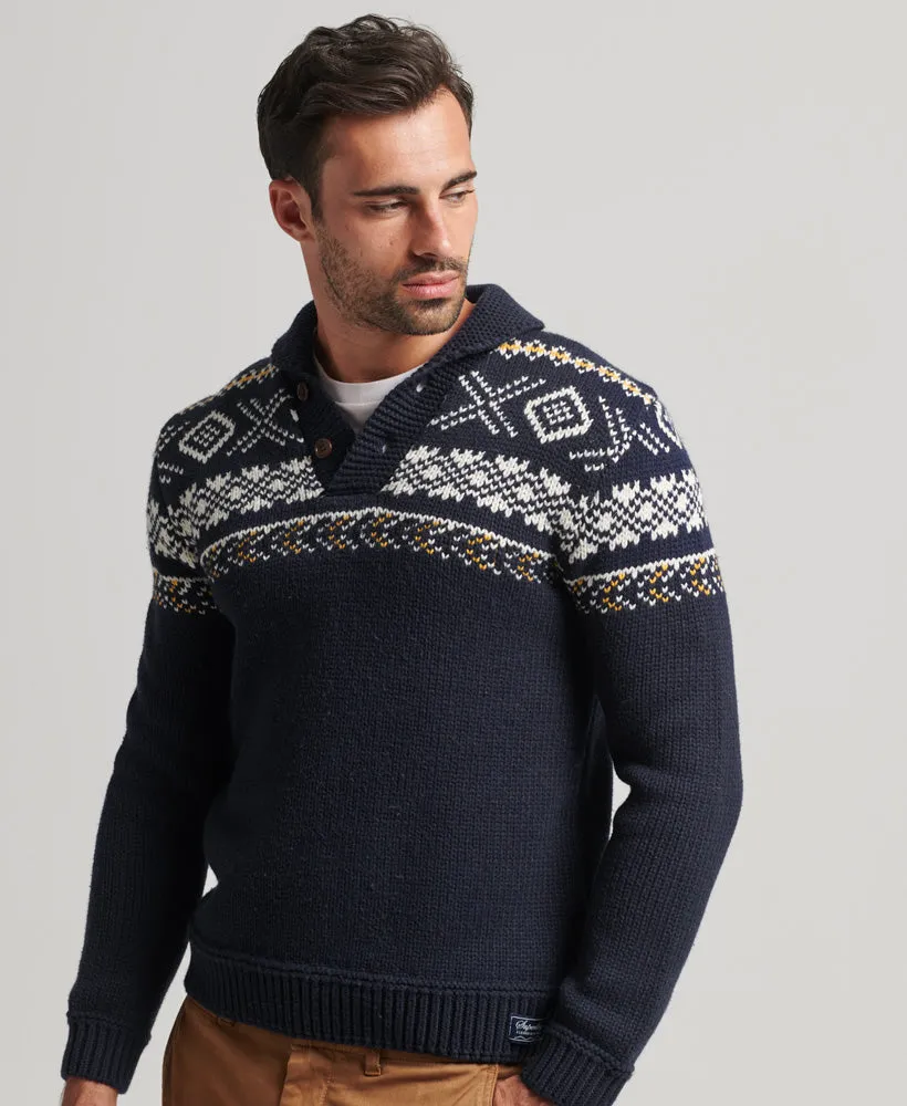 Patterned Knitted Shawl Jumper | Navy Multi